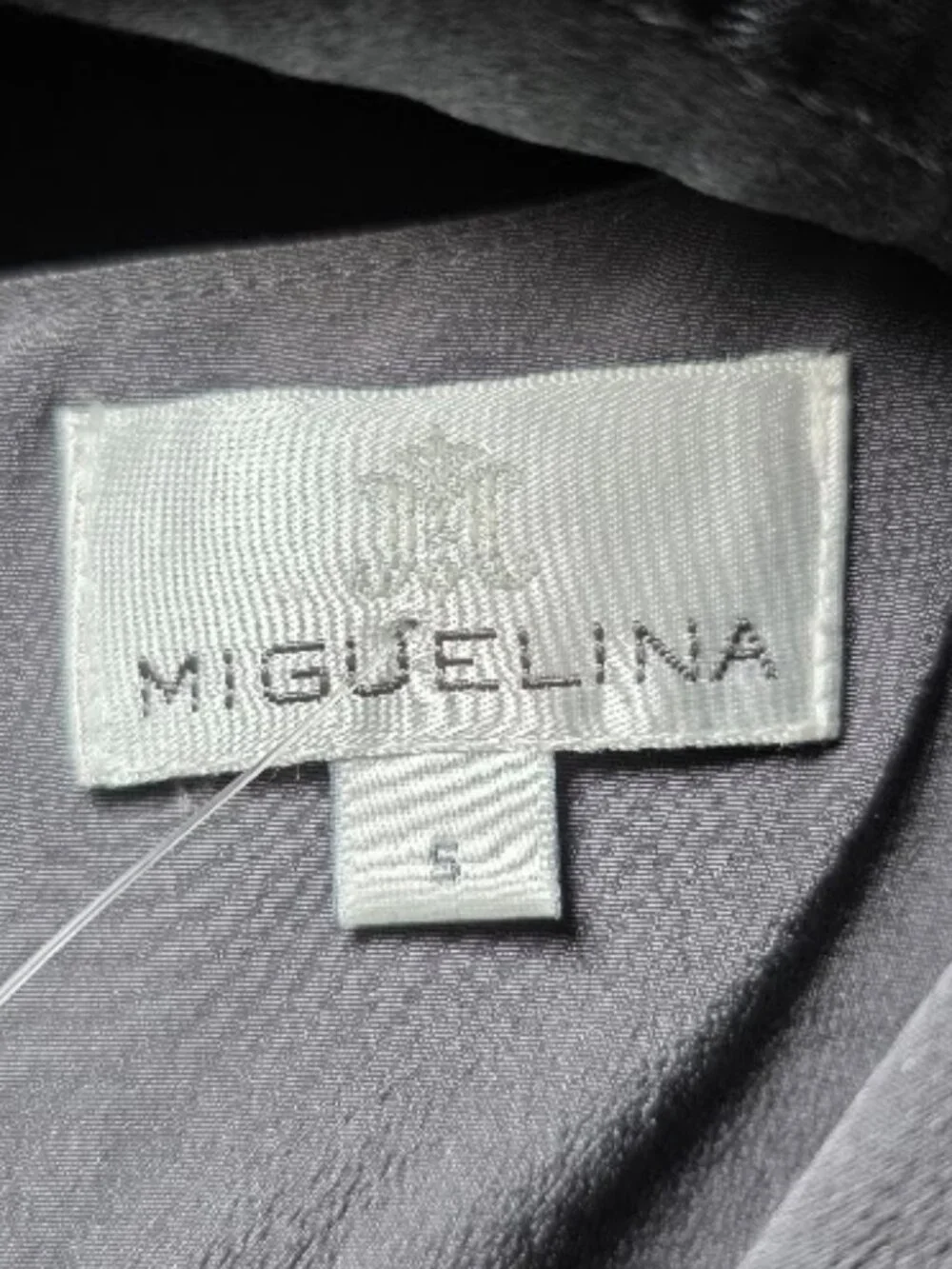 Miguelina 100% Silk Draped Dress in Silvery Gray S